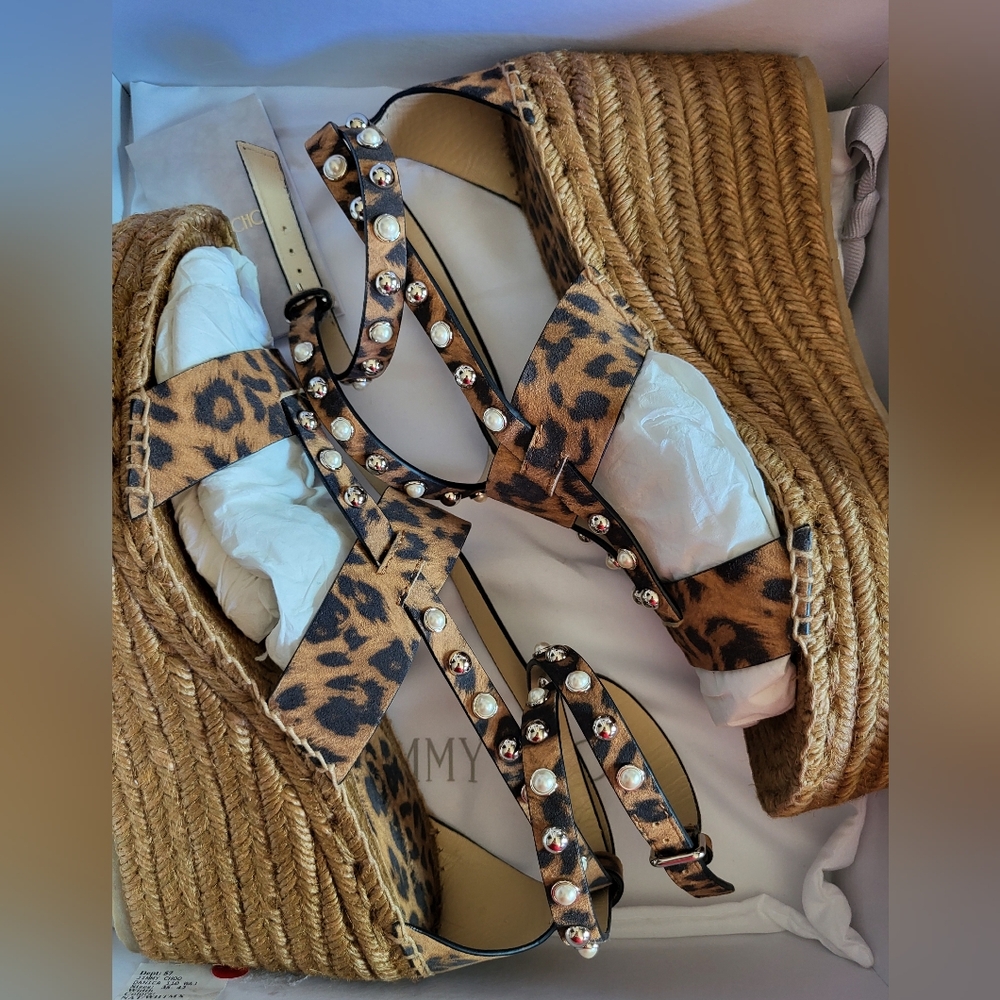 Jimmy Choo Leopard/Chestnut Wedge Sandals Size 41/10